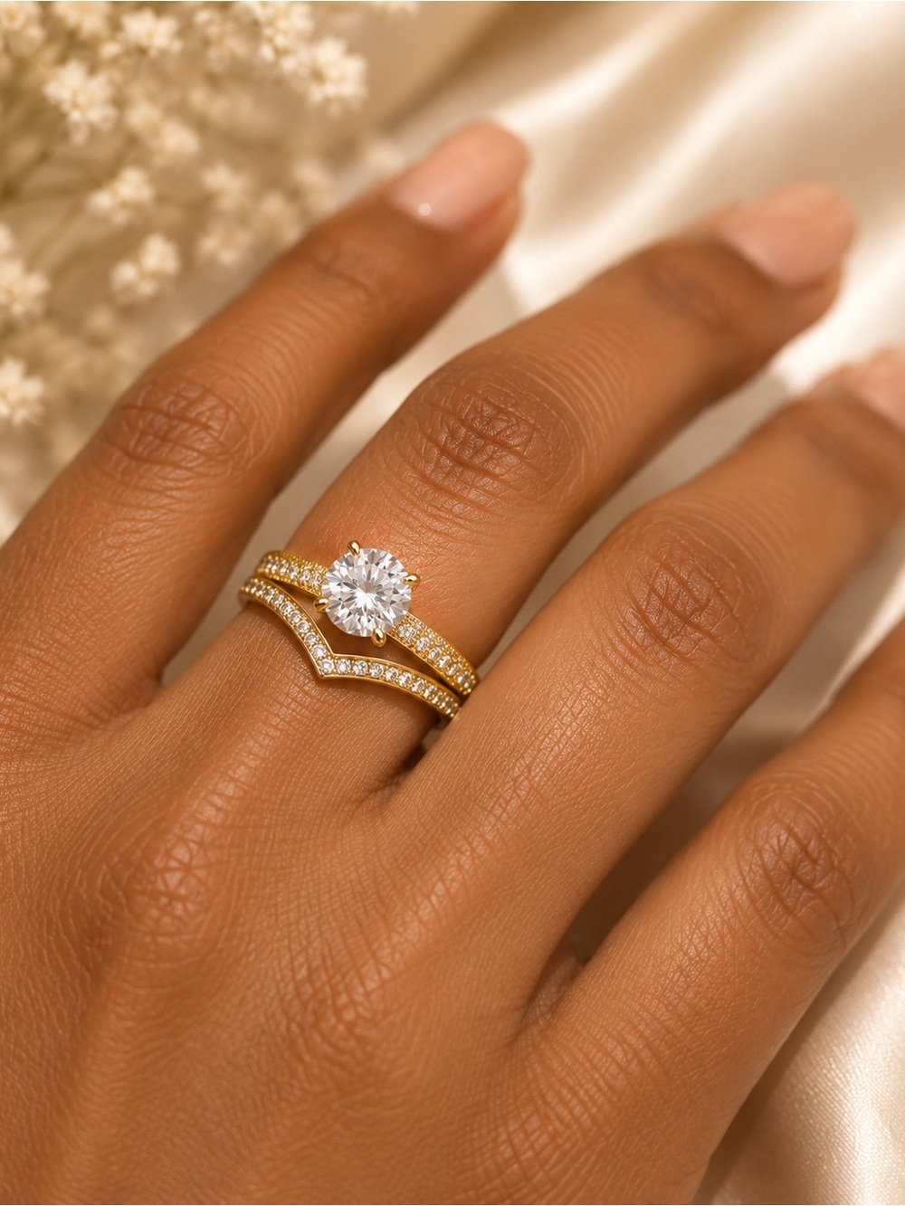 14 Gold-Filled Round Cubic Zirconia Adjustable Bridal Ring Set - Size 7-9